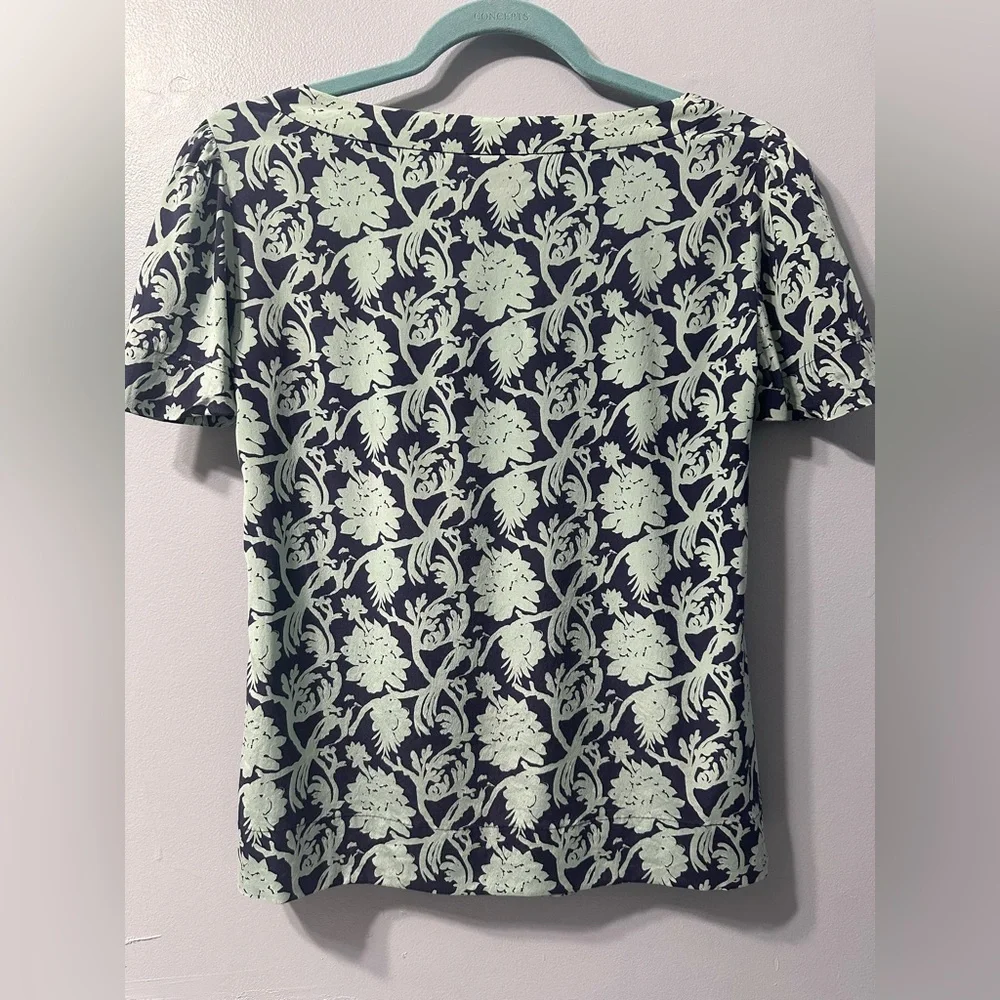 TORY BURCH‎ Resort Collection Silk Floral Blouse Top Blue Green Women’s Size 0